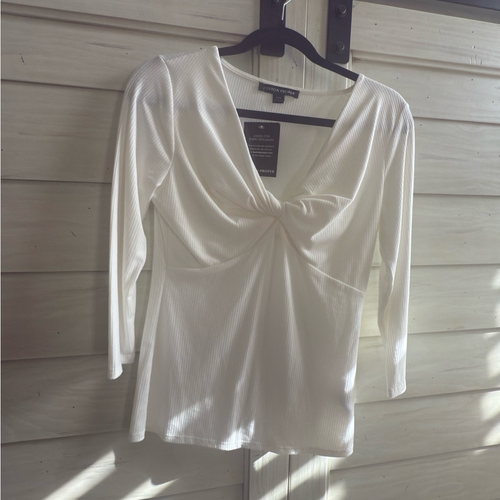 Boston Proper White Twist Front Blouse